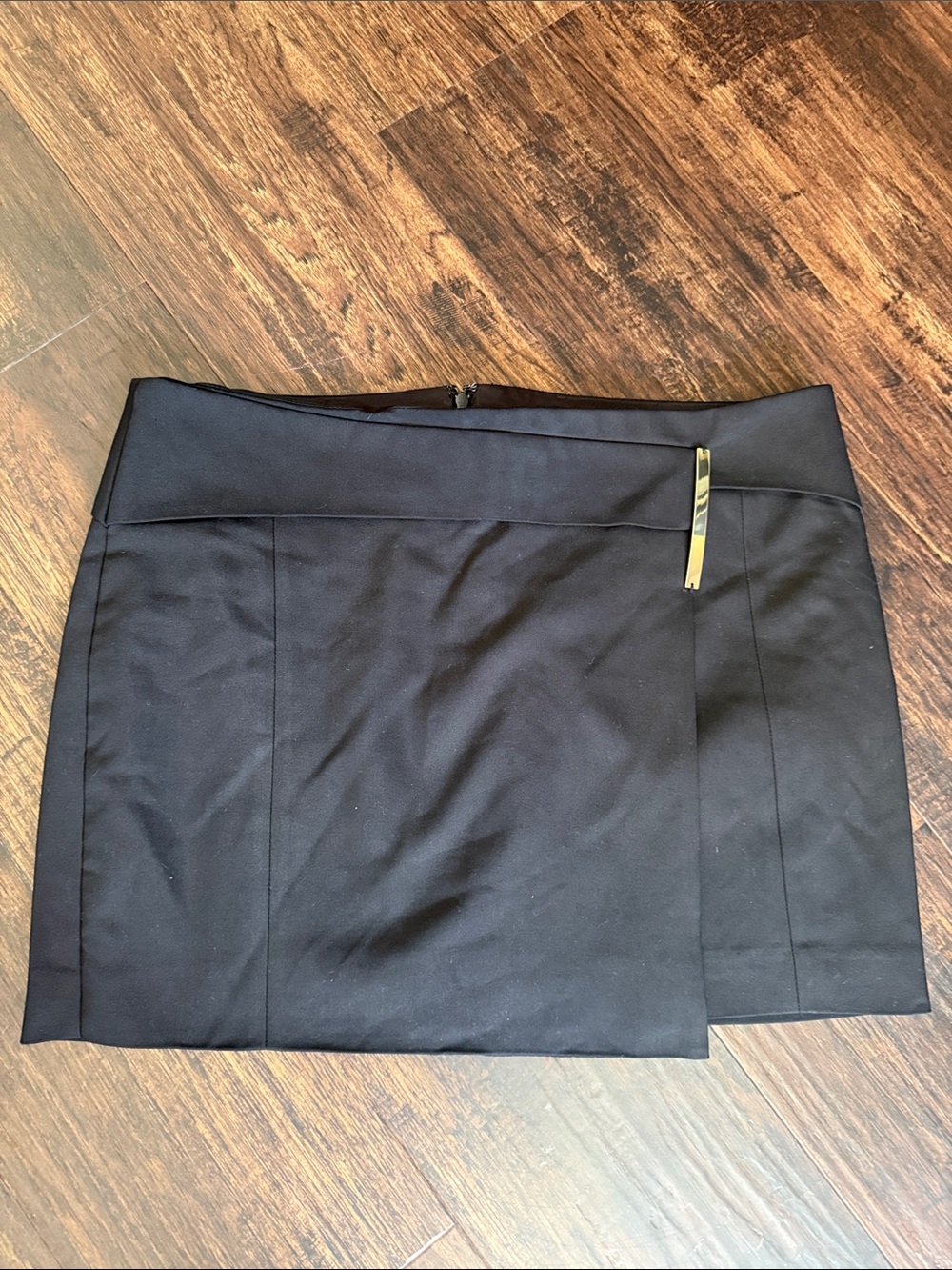 Express Black Mini faux Wrap Skirt with Gold Bar Detail-never worn